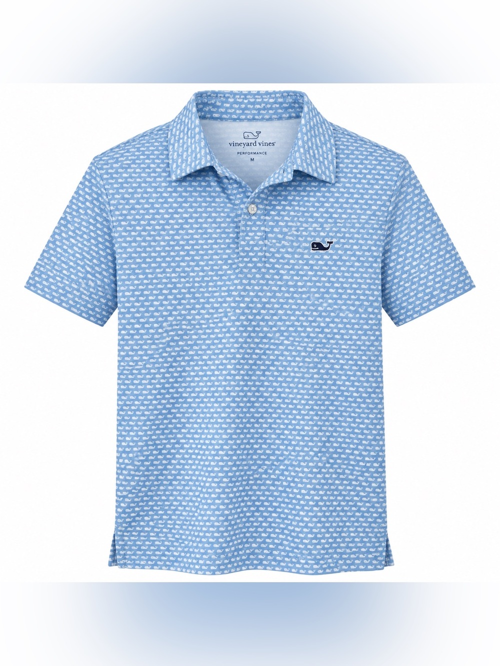 Vineyard Vines Boys Size 5 Light Blue Whale Print Performance Polo Shirt